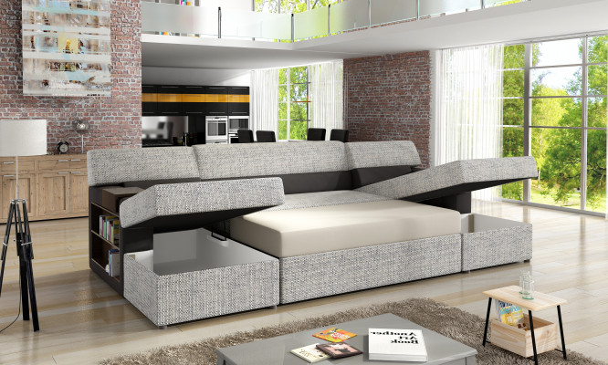 Design corner sofa Markos U-shape bed function couch tweeter leather fabric