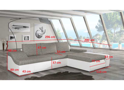 Modern corner sofa Ontario with bed function, living room couch, textile sofas, sleep.
