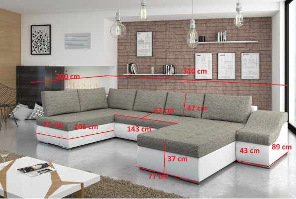 Modern corner sofa, sleeper sofa, bed function, couch, upholstered corner suite, living landscape