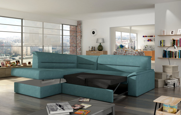 Design corner sofa Elano L-shape with bed function couch leather textile sofas