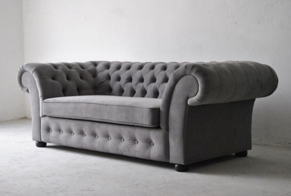 Sofa 3-Seater Fabric Design Couch Upholstery Sofas Textile Modern Chesterfield Gray