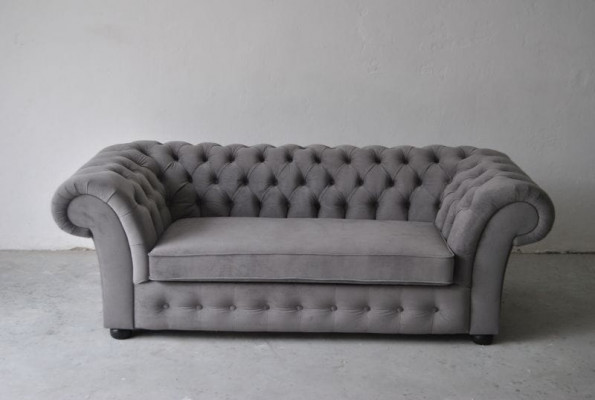Sofa 3-Seater Fabric Design Couch Upholstery Sofas Textile Modern Chesterfield Gray