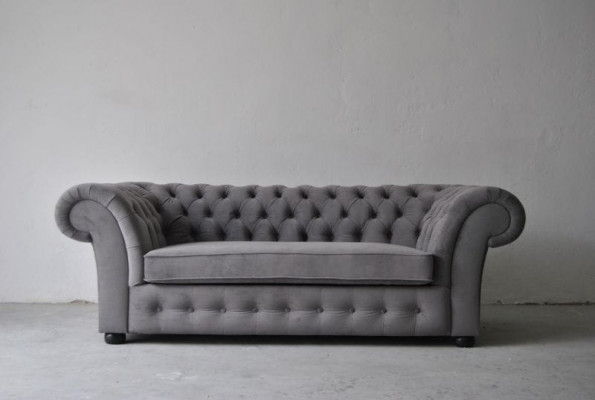Sofa 3-Seater Fabric Design Couch Upholstery Sofas Textile Modern Chesterfield Gray