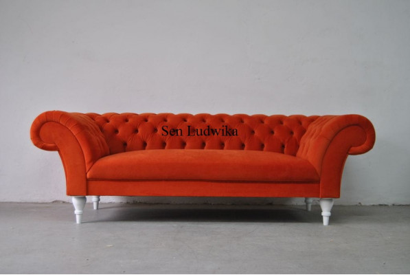 Fabric Design Couch Upholstery Sofas Textile Modern Sofa Chesterfield 3-Seater Orange