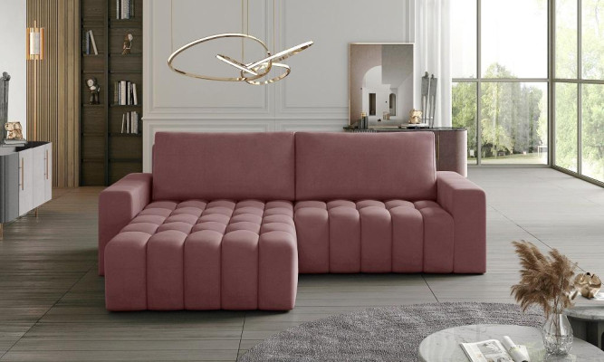 L-shaped sectional sofa in gray fabric, design couch, upholstery textile, modern suite