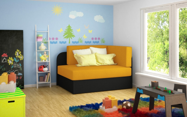 Children's sofa, couch, corner sofa, upholstered sofa, sofa bed, sleeping function, storage box, room