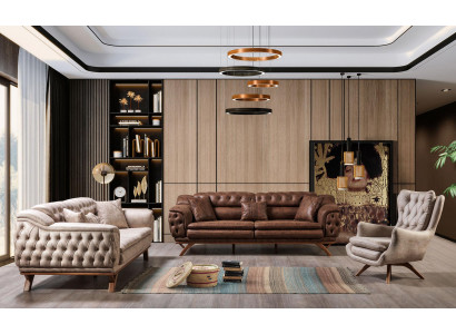 Sofa set 3+3+1 seater furniture set design sofas faux leather Chesterfield