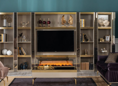 Living room wall unit wood luxury set new style modern luxury beige