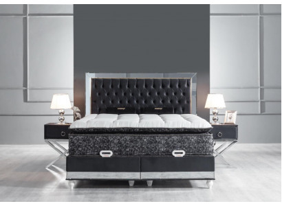 Bedroom set black metal bed 2x nightstands luxury new 3-piece set.