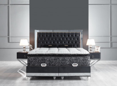 Bedroom set black metal bed 2x nightstands luxury new 3-piece set.