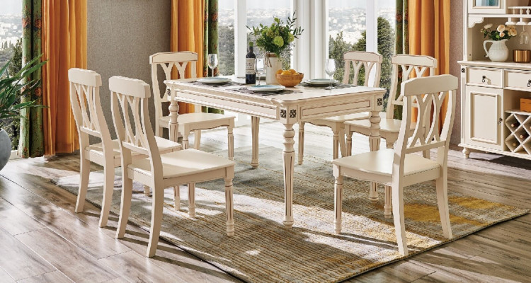 Dining room dining table 6x chairs dining set wood group chair sets ensemble 7-piece set