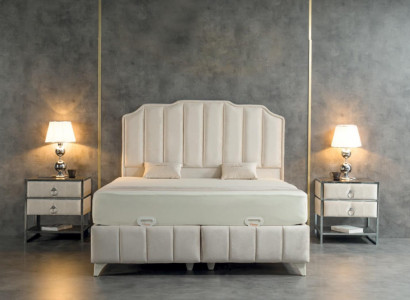 Bedroom Set Beige Metal Bed Luxury 2x Nightstands Elegant 3-piece Set