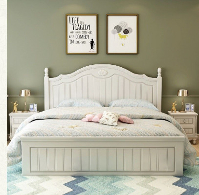 Country house style bed, double wood luxury design furniture, bedroom wooden bed.