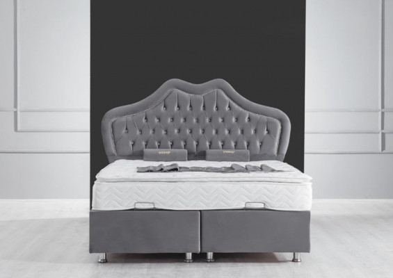 Bed Gray Double Bed Box Spring Beds Style Fabric Chesterfield 160x200