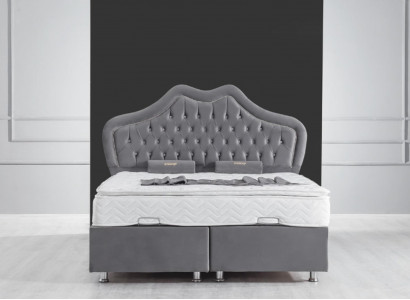 Bed Gray Double Bed Box Spring Beds Style Fabric Chesterfield 160x200