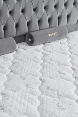 Bed Gray Double Bed Box Spring Beds Style Fabric Chesterfield 160x200