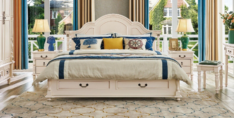 Amazing bedroom set with bed and nightstands in white