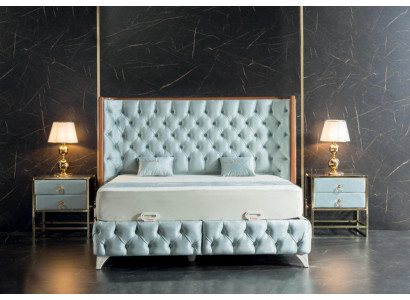 Bedroom set white metal bed Chesterfield luxury style 2 nightstands 3 pieces.
