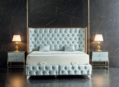 Bedroom set white metal bed Chesterfield luxury style 2 nightstands 3 pieces.