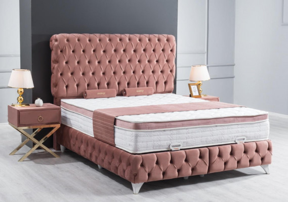 Boxspring Rosa Chesterfield Bed Elegant Design Luxury 2x Nightstands 3-piece.