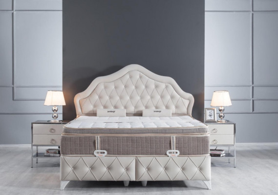 Bedroom Set White Bed Design Style Modern 2x Nightstands Box Spring 3-piece New
