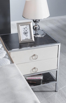 Bedroom Set White Bed Design Style Modern 2x Nightstands Box Spring 3-piece New
