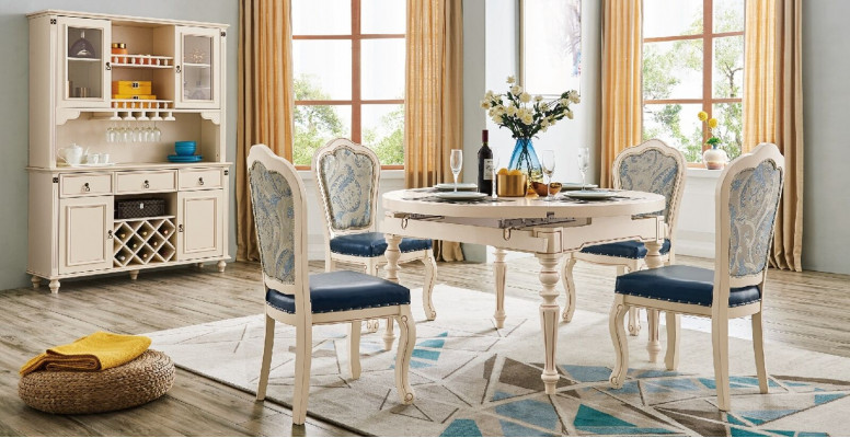 Group dining room table 4x chair set wood suite tables round 5-piece set furniture