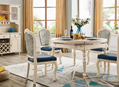 Group dining room table 4x chair set wood suite tables round 5-piece set furniture