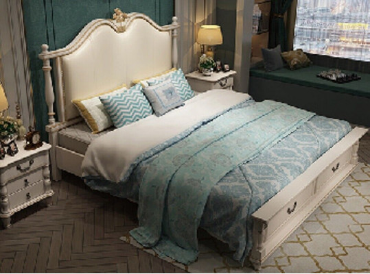 Bed Cushion Design Luxury Double Hotel Beds Royal Baroque Wood Furniture New