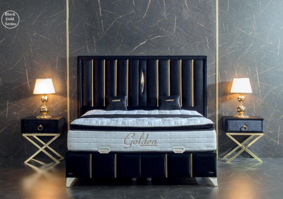 Luxury Bedroom Velvet Metal Bed Double Bed 2x Nightstand Bed Furniture 3-piece Set.