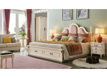 3-piece bedroom set, 2x wooden nightstands, designer bed, luxury classic new