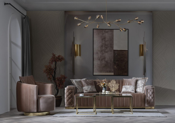 Luxury Couch 3+1 Furniture Sofa Couch Sofa Set Chesterfield 2-piece.