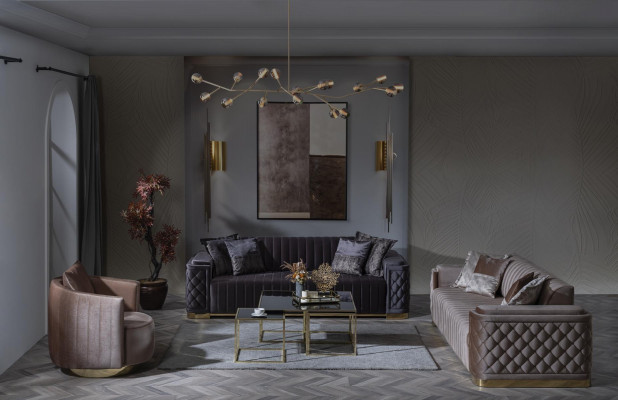 Luxury Couch 3+1 Furniture Sofa Couch Sofa Set Chesterfield 2-piece.