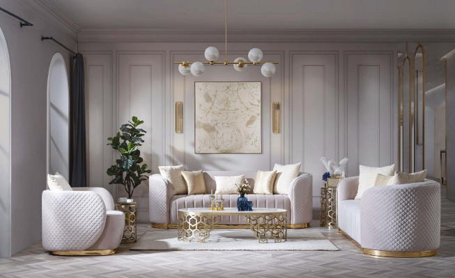 Luxury Sofa Oval Sofa Set Upholstered Furniture 3+2+1 Velvet Textile 3-piece.