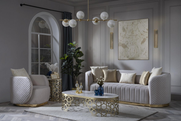 Luxury Sofa Oval Sofa Set Upholstered Furniture 3+2+1 Velvet Textile 3-piece.