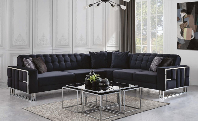 Luxury corner sofa textile couches furniture corner suite metal elements couch sofa