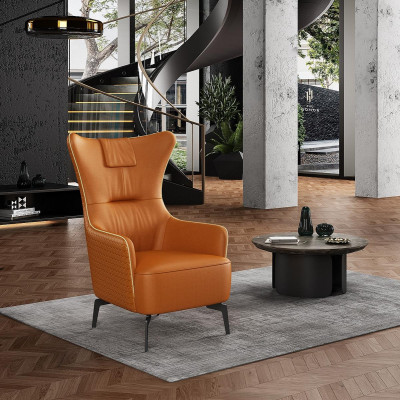 Orange armchair leather armchair 76 x 80 cm single-seater luxury design furniture
