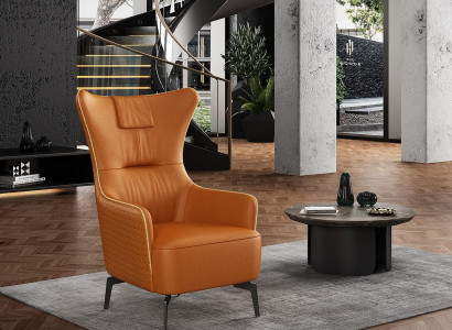 Orange armchair leather armchair 76 x 80 cm single-seater luxury design furniture