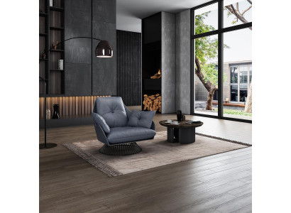 Armchair Design Gray Metal Relax Club Lounge Single Seater Upholstery Fabric Leather