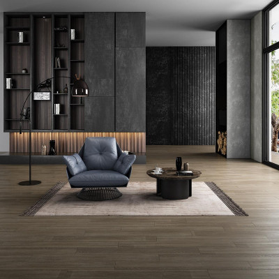 Armchair Design Gray Metal Relax Club Lounge Single Seater Upholstery Fabric Leather