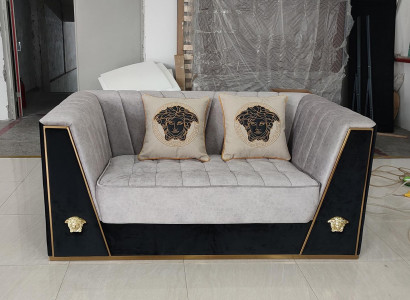 Luxury Sofa 2-Seater Furniture Design Upholstery Black Textile Velvet Sofas Couches