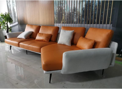 Sectional L-shaped living landscape sofa couch upholstery corner suite leather sofa group