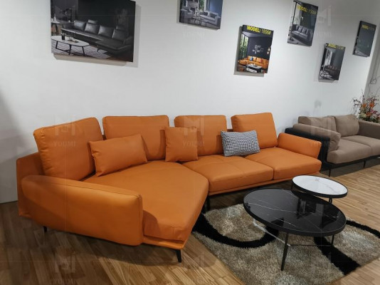 Orange sectional sofa L-shaped living room landscape sofa couch upholstery corner set leather sofas