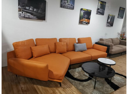 Orange sectional sofa L-shaped living room landscape sofa couch upholstery corner set leather sofas