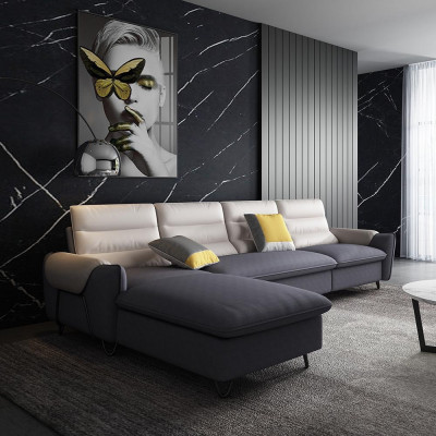 Living area couch upholstery textile fabric leather seating suite L-shape corner corner sofa