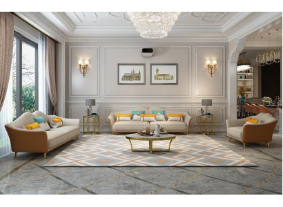 Luxury living room suite leather upholstered couches fabric sofa set 3+2+1 set