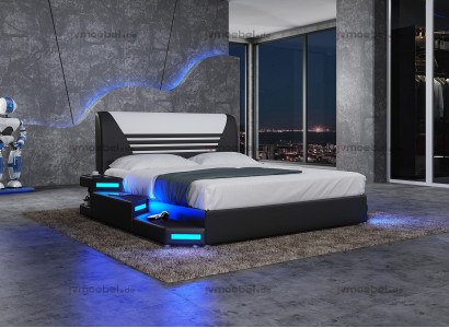Stylish Designer Double Bed Furniture Upholstered Leather White 180x200 NEW