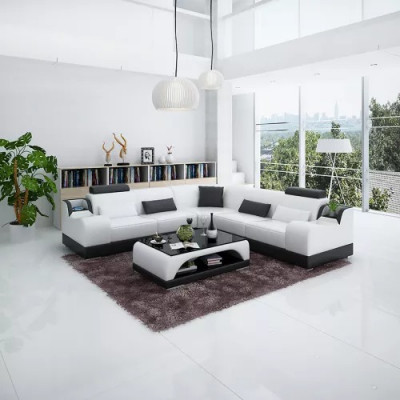 Modern sectional sofa, corner couch design, living room furniture, leather upholstery couch