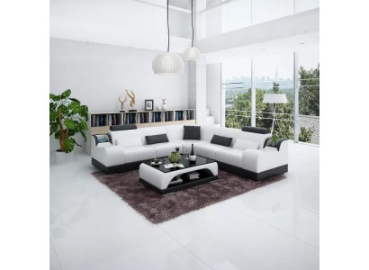 Modern sectional sofa, corner couch design, living room furniture, leather upholstery couch