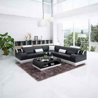 Modern sectional sofa, corner couch design, living room furniture, leather upholstery couch